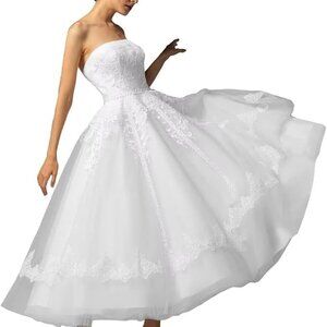 Short Lace Wedding Dress for Bride - Tea Length Beach Boho Bridal Dress